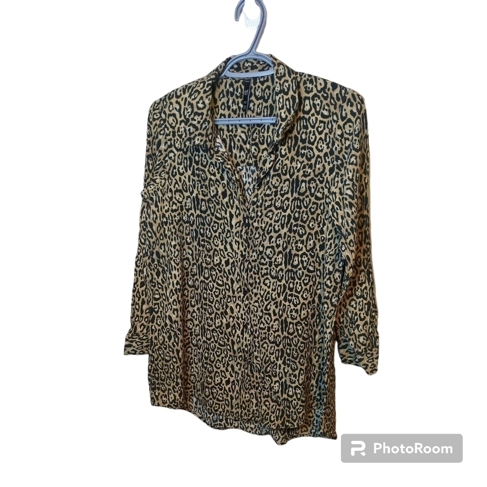 Zara TRF Button Front Leopard Print Blouse Size XS